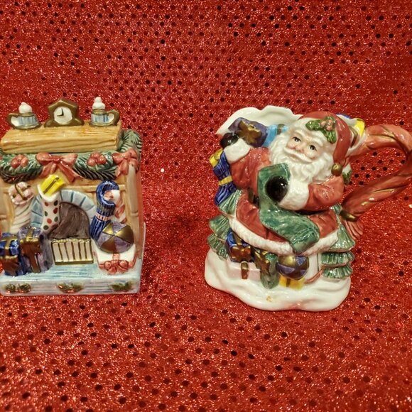 Vintage Fitz & Floyd Omnibus Toyland Santa Sugar/Creamer Figurine Set Christmas - Picture 3 of 10
